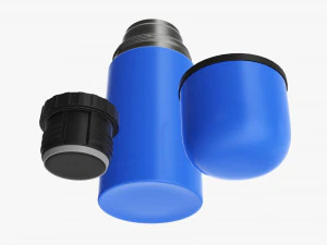 thermos with cup opened stainless steel small 3D Model