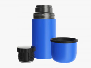 thermos with cup opened stainless steel small 3D Model