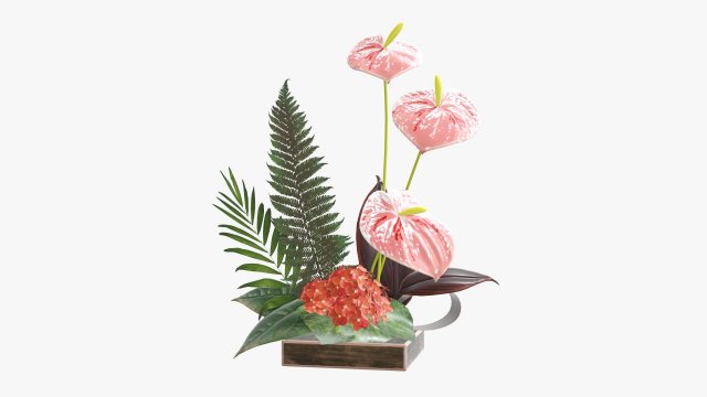 artificial anthurium composition 01 3D Model .c4d .max .obj .3ds .fbx .stl .blend 