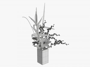 lily flowers bouquet with cherry branch and tall grass Modelo 3D