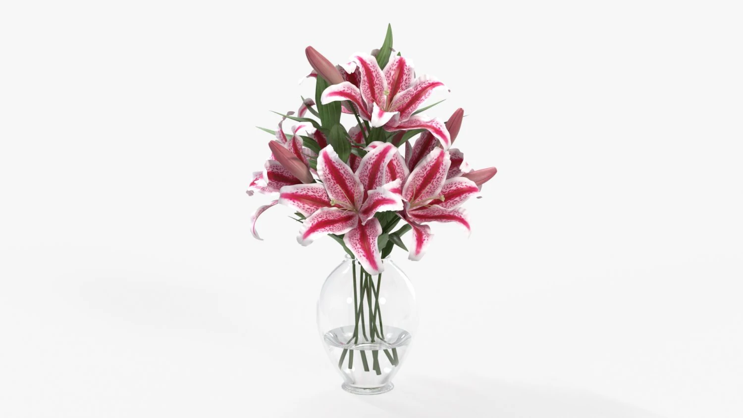 lily flowers bouquet with glass vase 3D Model .c4d .max .obj .3ds .fbx .stl .blend 