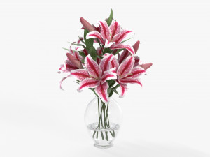 lily flowers bouquet with glass vase 3D 模型