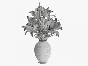 lily flowers bouquet with glass vase Model 3D