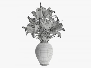 lily flowers bouquet with glass vase 3D Model