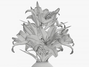 lily flowers bouquet with glass vase Model 3D