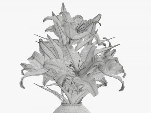 lily flowers bouquet with glass vase 3D Model