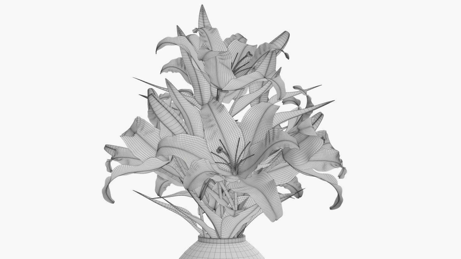 Lily Flowers Bouquet With Glass Vase 3D Модель In Цветы 3DExport
