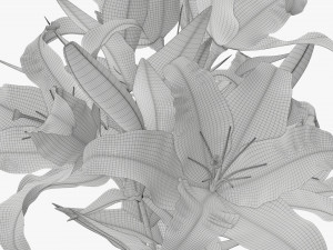 lily flowers bouquet with glass vase Model 3D