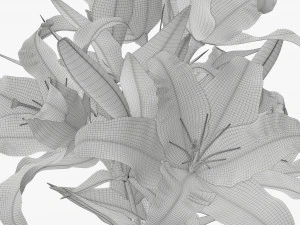 lily flowers bouquet with glass vase 3D Model