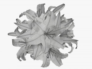 lily flowers bouquet with glass vase Model 3D
