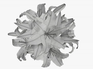 lily flowers bouquet with glass vase 3D Model