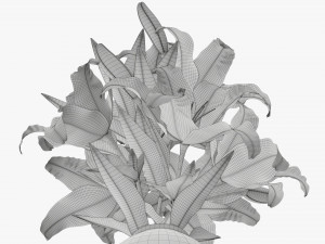 lily flowers bouquet with glass vase Model 3D