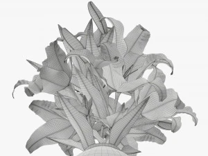 lily flowers bouquet with glass vase 3D Model