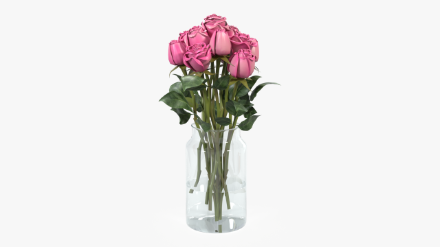 rose flowers in a glass vase Model 3D .c4d .max .obj .3ds .fbx .stl .blend 