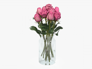 rose flowers in a glass vase Model 3D