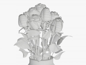 rose flowers in a glass vase Model 3D
