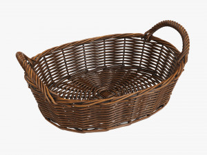 wicker basket with handles dark brown oval 3D Model
