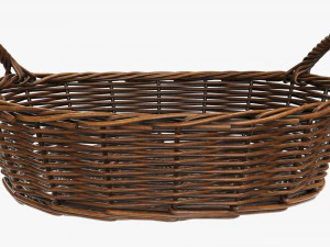 wicker basket with handles dark brown oval 3D Model