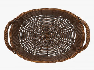 wicker basket with handles dark brown oval 3D Model