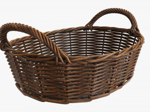 wicker basket with handles dark brown oval 3D Model