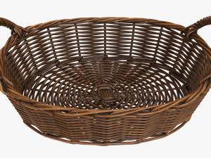 wicker basket with handles dark brown oval 3Dモデル