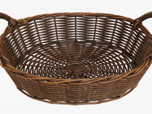 wicker basket with handles dark brown oval 3D Model