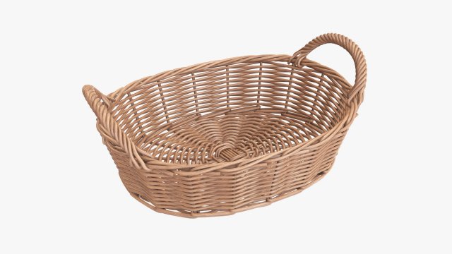 wicker basket with handles light brown oval 3D Model .c4d .max .obj .3ds .fbx .stl .blend