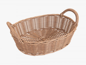 wicker basket with handles light brown oval 3D Model