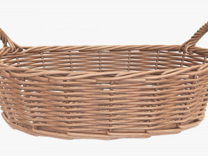 wicker basket with handles light brown oval 3D Model