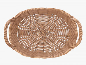 wicker basket with handles light brown oval 3D Model