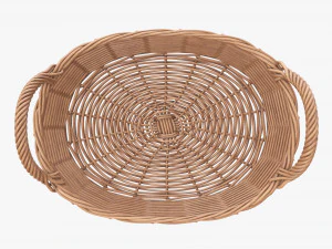 wicker basket with handles light brown oval 3D Model