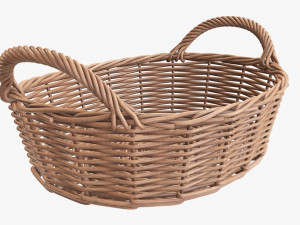 wicker basket with handles light brown oval 3D Model