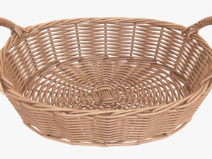 wicker basket with handles light brown oval 3D Model