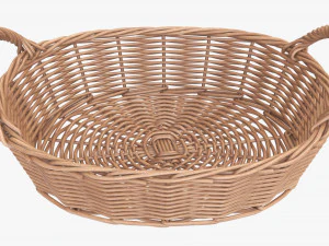 wicker basket with handles light brown oval 3D Model