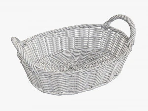 wicker basket with handles light brown oval 3D Model