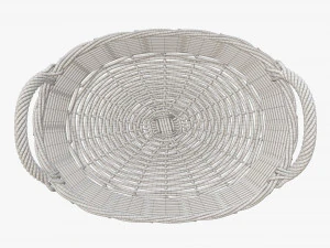 wicker basket with handles light brown oval 3D Model