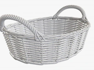 wicker basket with handles light brown oval 3D Model