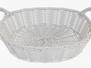 wicker basket with handles light brown oval 3D Model