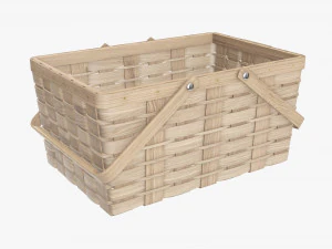 wicker basket picnic with handles light brown 3D Model