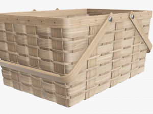 wicker basket picnic with handles light brown 3D Model