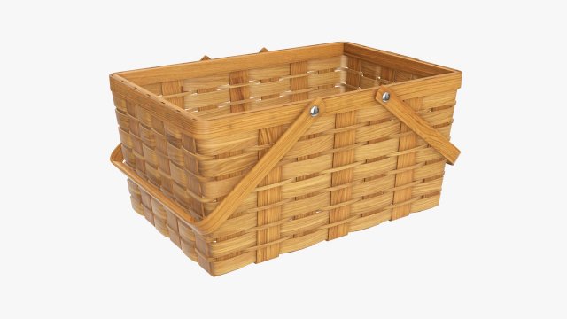 wicker basket picnic with handles medium brown 3D Модель .c4d .max .obj .3ds .fbx .stl .blend 