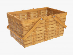 wicker basket picnic with handles medium brown 3D Model