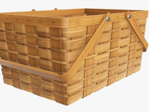 wicker basket picnic with handles medium brown 3D Модель
