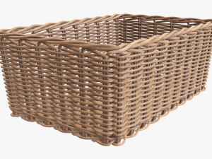 wicker basket 01 light brown rectangular Model 3D