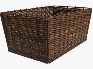 wicker basket 02 dark brown rectangular 3D Model