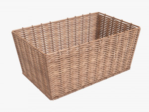 wicker basket 02 light brown rectangular 3D Model