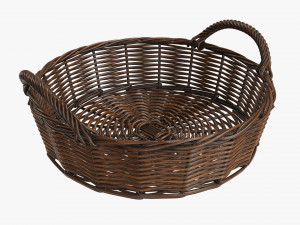 wicker basket with handle dark brown round 3D Model