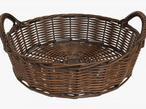 wicker basket with handle dark brown round 3D Model