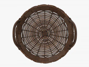 wicker basket with handle dark brown round 3D Model