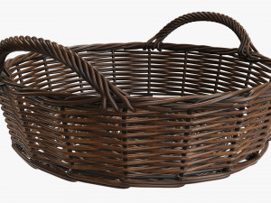 wicker basket with handle dark brown round 3D मॉडल